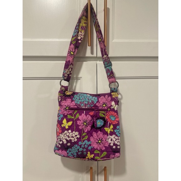Vera Bradley Purple Floral Butterfly hipster Crossbody Shoulder Bag Purse - Picture 4 of 8